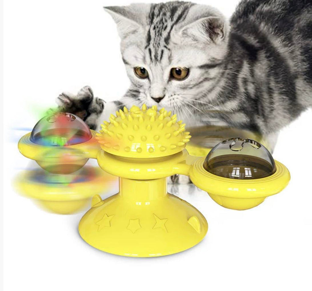 Interactive Windmill Cat Toy with LED & Catnip – Suction Cup Play Set