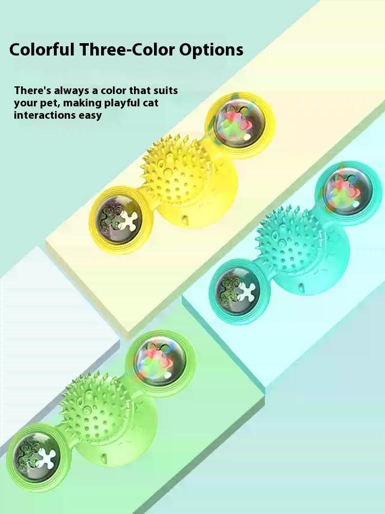 Interactive Windmill Cat Toy with LED & Catnip – Suction Cup Play Set