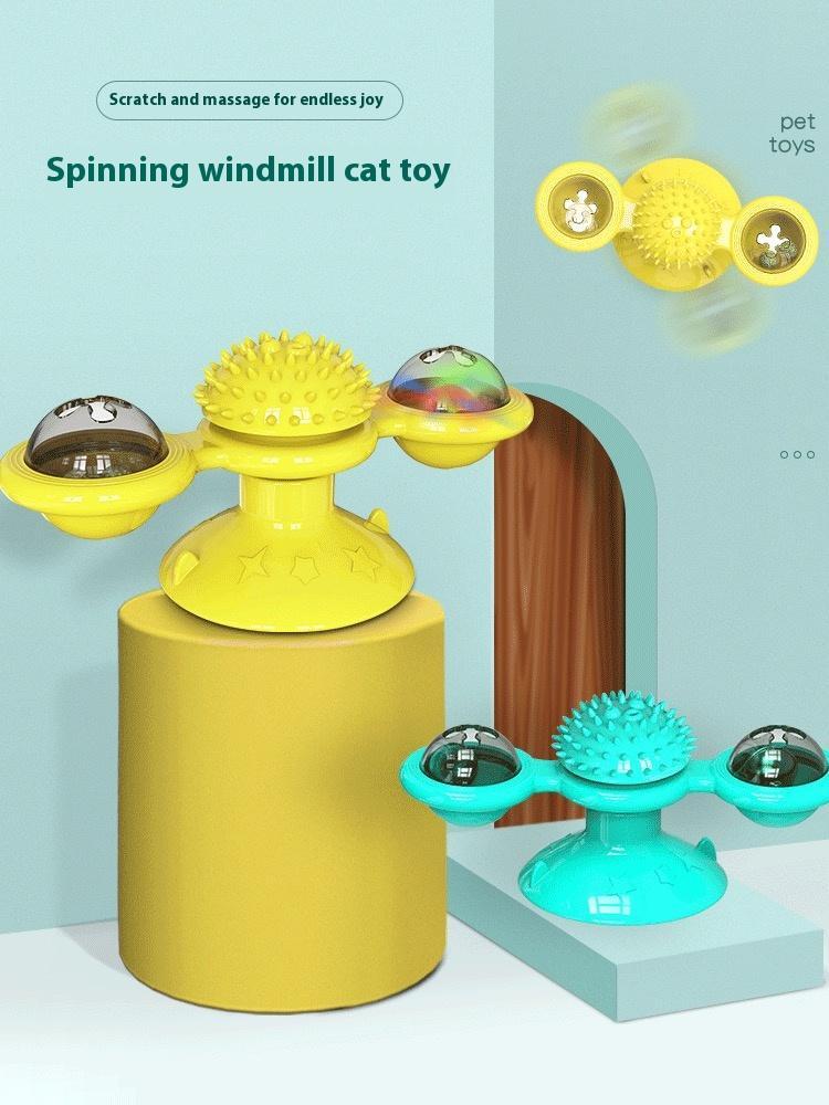 Interactive Windmill Cat Toy with LED & Catnip – Suction Cup Play Set